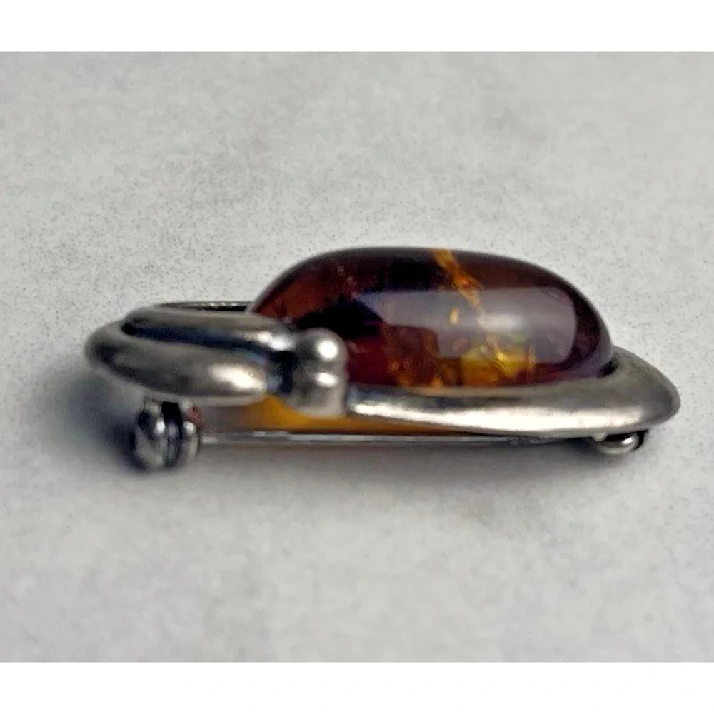 Vintage Genuine Amber Sterling Silver 925 Oval Brooch Pin Classic Estate Jewelry